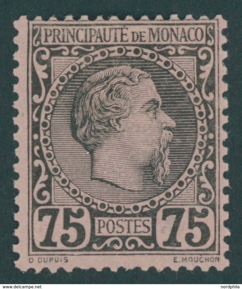 MONACO 8 *, 1885, 75 C. Schwarz Auf Rosa, Falzreste, Pracht, Mi. 280.- - Otros & Sin Clasificación