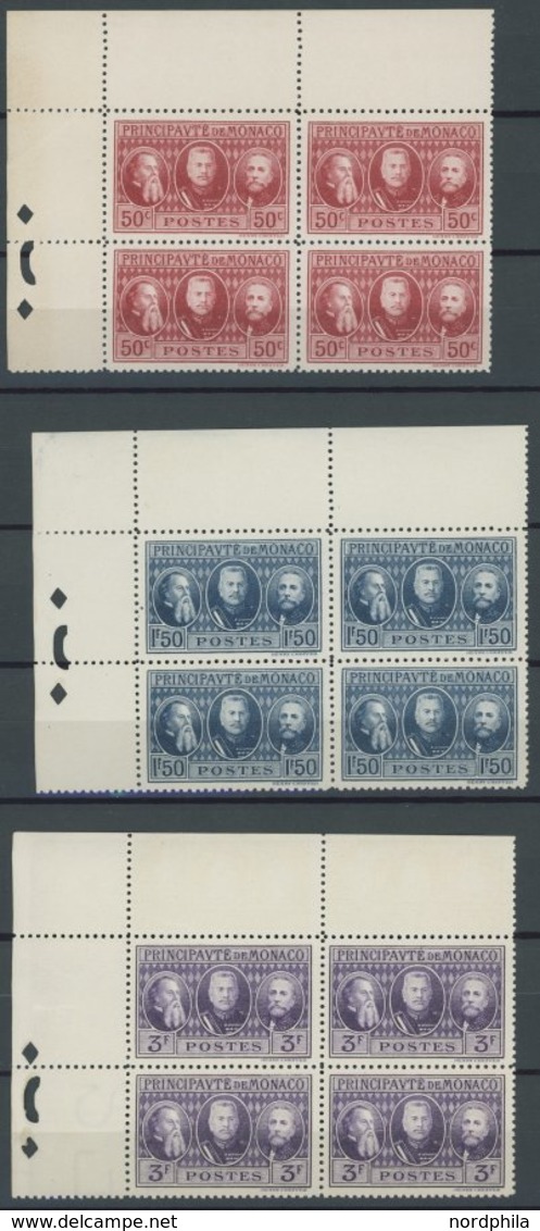 MONACO 108-14 VB **, 1928, Briefmarkenausstellung, Fürst Louis II Und Ansichten, Je In Eckrandviererblocks, Pracht, Mi.  - Otros & Sin Clasificación