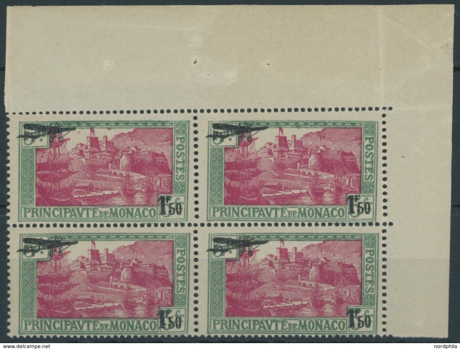 MONACO 137 VB **, 1933, 1.50 Fr. Auf 50 Gr. Blaugrün/rosa Im Viererblock, Postfrisch, Pracht, Mi. (220.-) - Autres & Non Classés