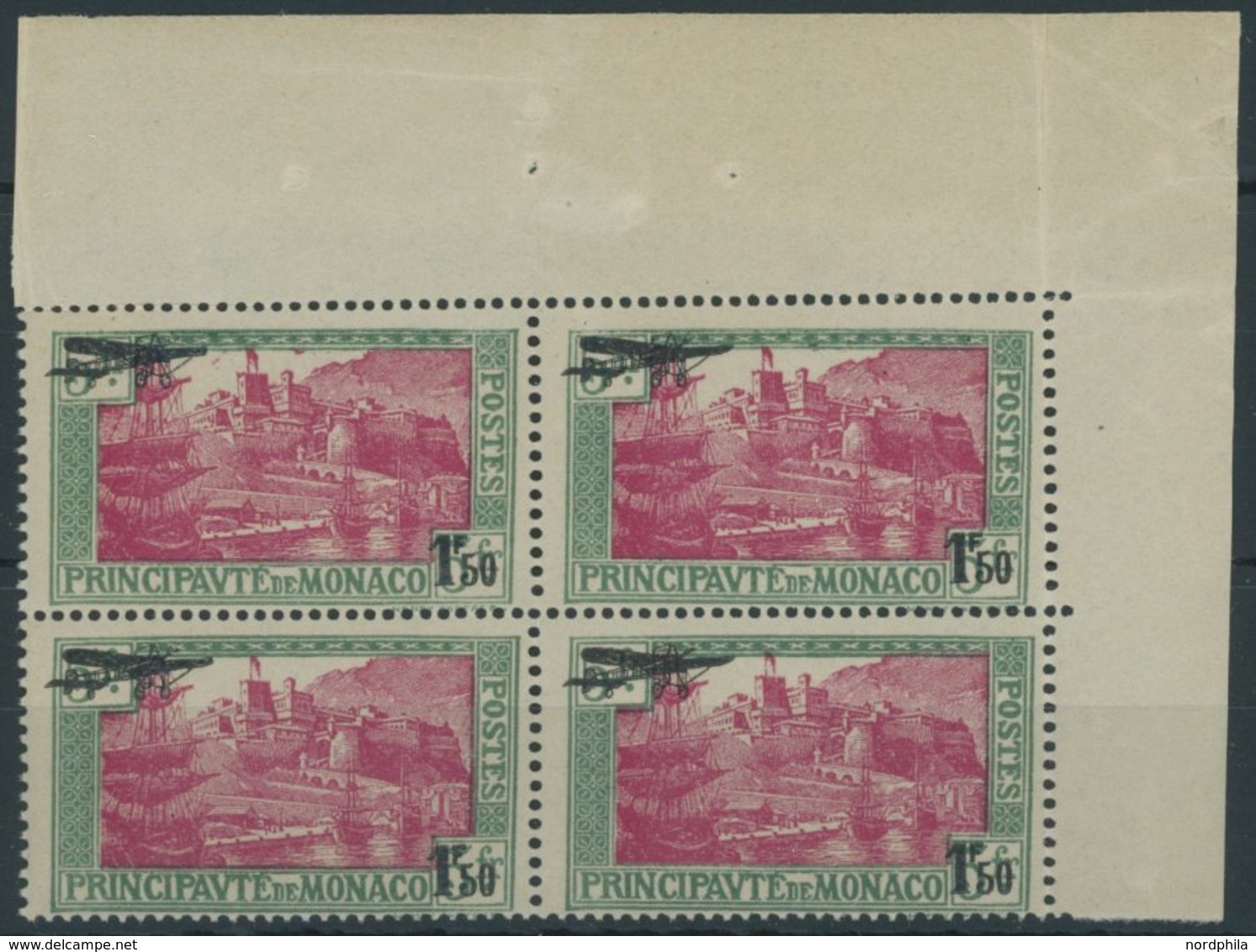 MONACO 137 VB **, 1933, 1.50 Fr. Auf 50 Gr. Blaugrün/rosa Im Viererblock, Postfrisch, Pracht, Mi. (220.-) - Sonstige & Ohne Zuordnung