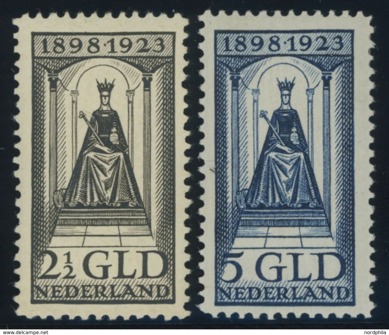NIEDERLANDE 132/3 *, 1923, 2.50 Und 5 G. 25 Jahre Regentschaft, Falzrest, 2 Pachtwerte - Autres & Non Classés