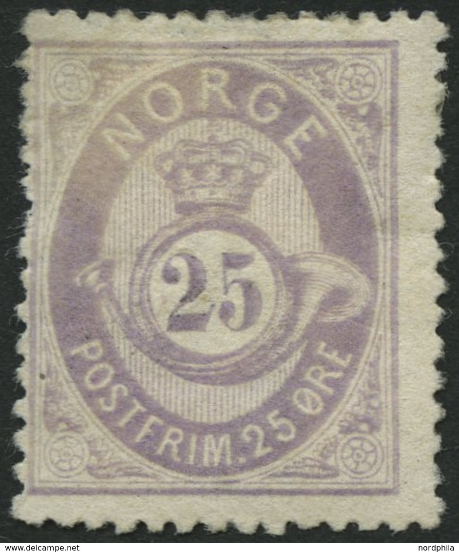 NORWEGEN 28 *, 1877, 25 Ø Violett, Mehrere Falzreste, üblich Gezähnt Pracht, Mi. 330.- - Autres & Non Classés