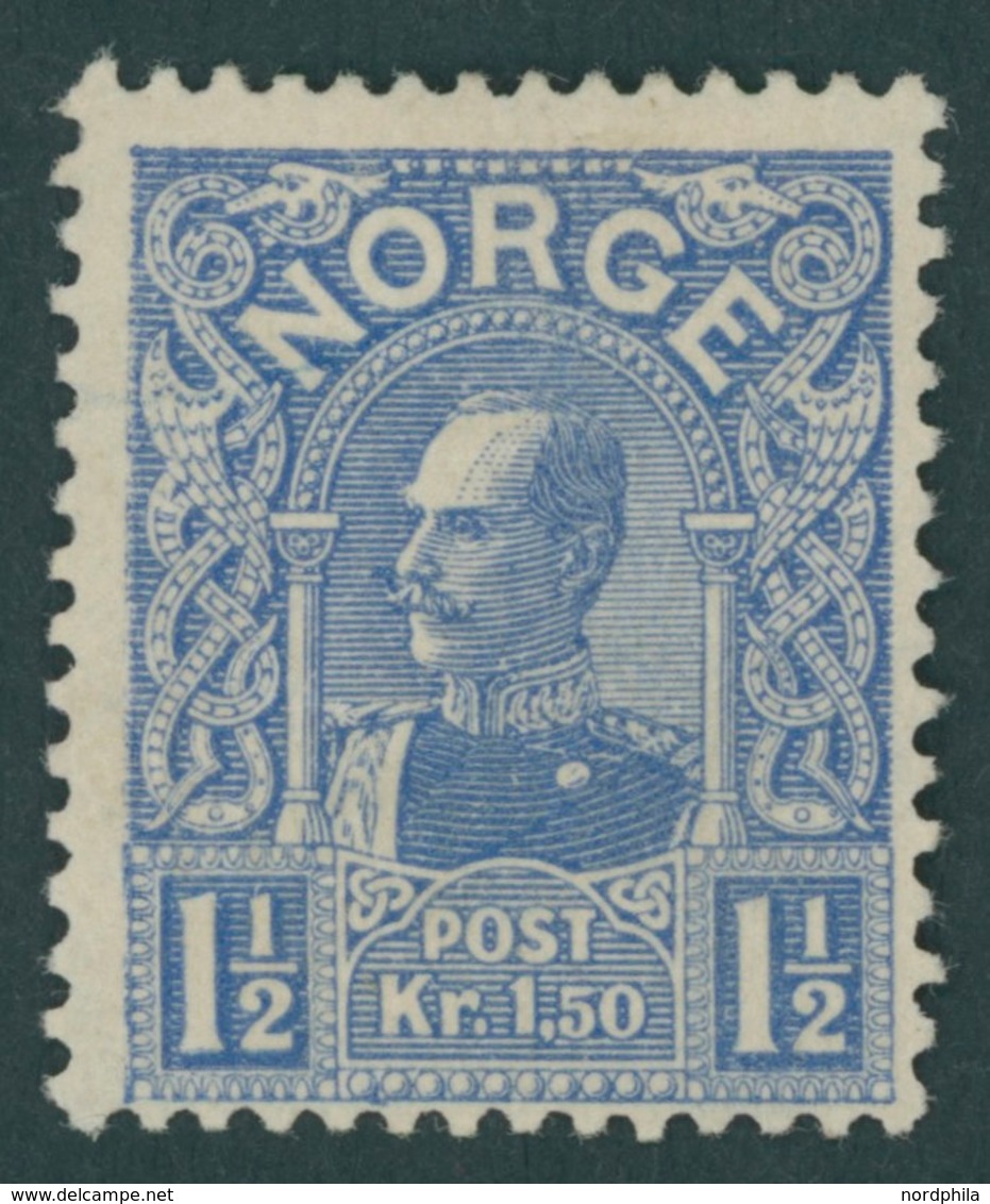 NORWEGEN 73 *, 1910, 11/2 Kr. Ultramarin, Stärkere Falzreste, Pracht, Mi. 180.- - Otros & Sin Clasificación