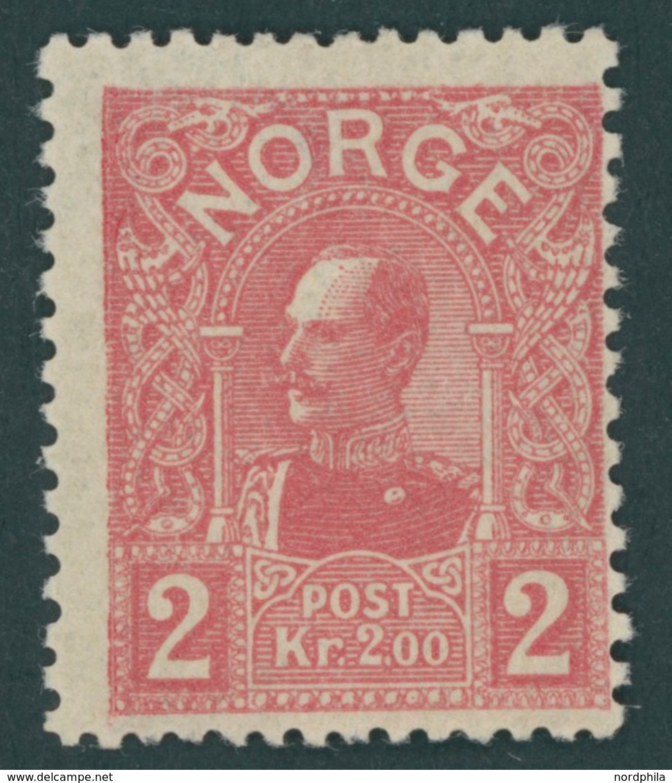 NORWEGEN 74 *, 1909, 2 Kr. Rosa, Falzrest, Pracht, Mi. 130.- - Sonstige & Ohne Zuordnung