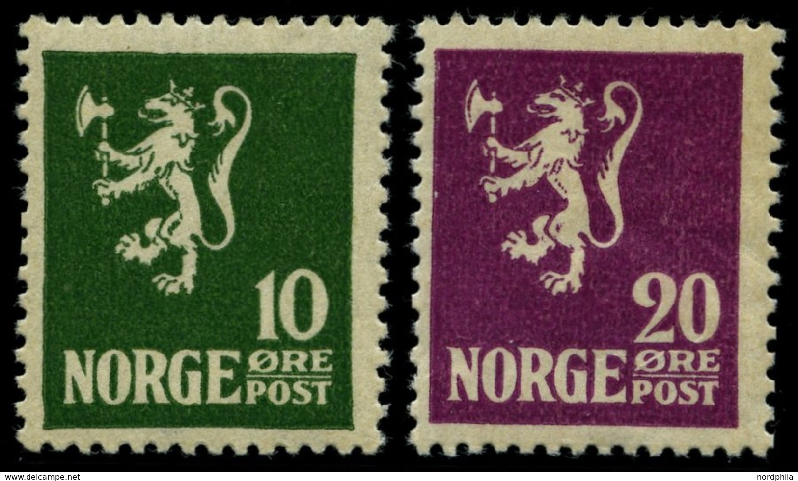NORWEGEN 105/6 **, 1922/3, 10 Und 20 Ø Wappenlöwe, 2 Prachtwerte, Mi. 140.- - Sonstige & Ohne Zuordnung
