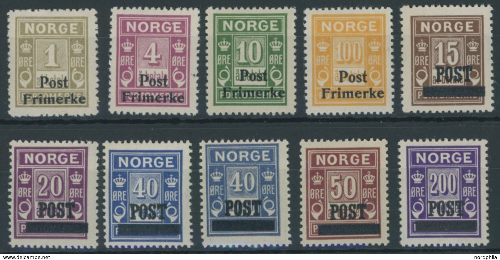 NORWEGEN 141-49a,b **, 1929, Portomarken, 40 Ø Beide Farben, Postfrischer Prachtsatz (10 Werte), Mi. 77.- - Sonstige & Ohne Zuordnung