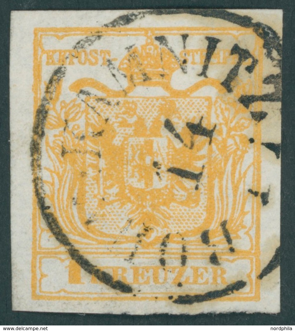 ÖSTERREICH BIS 1867 1Xb O, 1850, 1 Kr. Orange, Handpapier, Type III, K1 BÖHM.KAMNITZ, Kabinett, Gepr. Dr. Ferchenbauer U - Otros & Sin Clasificación