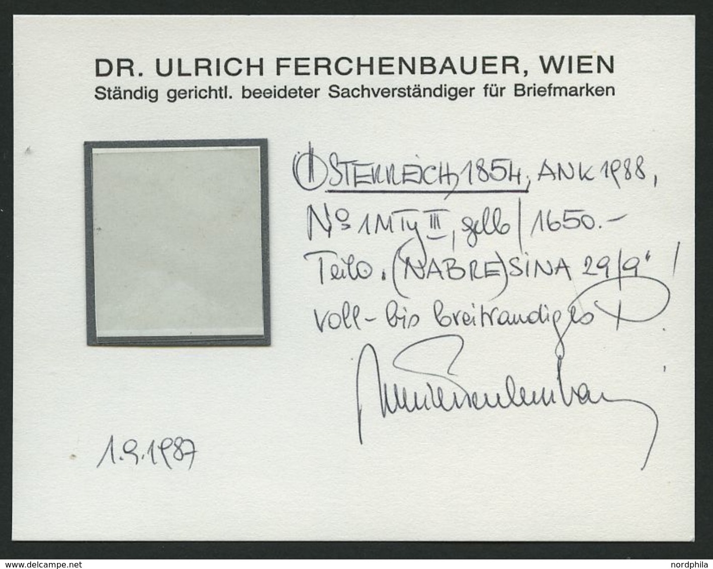 ÖSTERREICH 1Ya O, 1854, 1 Kr. Gelb, Maschinenpapier, Type III, K1 (NABRE)SINA, Pracht, Befund Dr. Ferchenbauer - Other & Unclassified