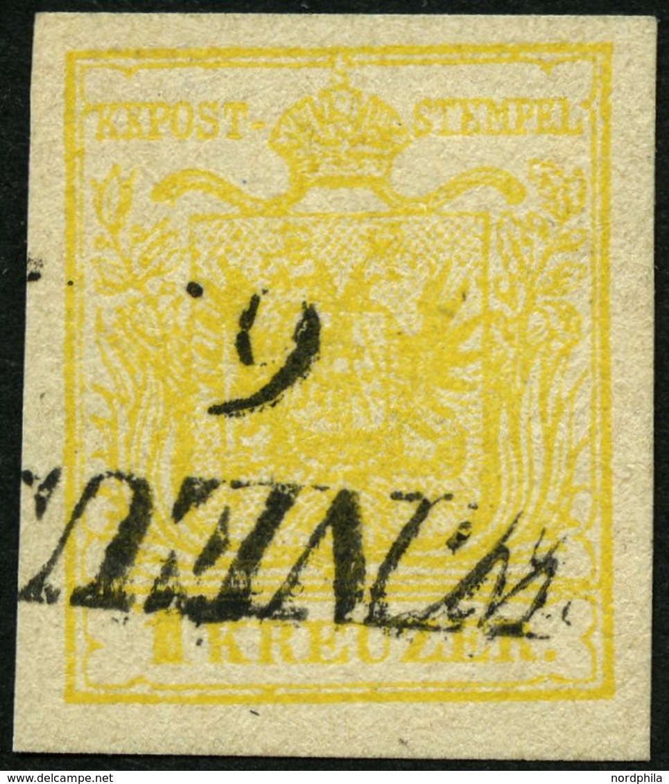 ÖSTERREICH 1Yd O, 1854, 1 Kr. Kadmiumgelb, Maschinenpapier, Type III, Pracht, Gepr. Dr. Ferchenbauer - Other & Unclassified