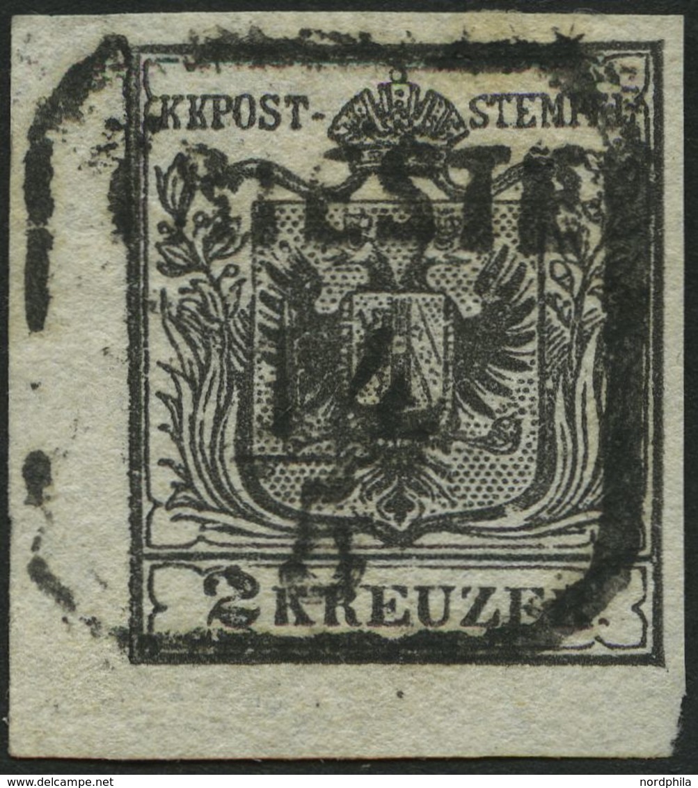 ÖSTERREICH 2Xa O, 1850, 2 Kr. Schwarz, Handpapier, Untere Linke Bogenecke, Zentrischer Stempel TRIESTE, Kabinett - Sonstige & Ohne Zuordnung