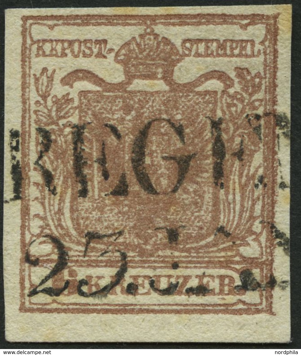 ÖSTERREICH 4X O, 1850, 6 Kr. Braun, Handpapier, Type Ib, Gestäbtes Papier, L2, Pracht - Other & Unclassified