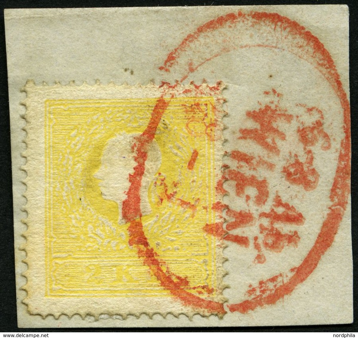 ÖSTERREICH 10IIa BrfStk, 1859, 2 Kr. Gelb, Type II, Roter Ovalstempel WIEN, Links Unten Stumpfe Ecke Sonst Prachtbriefst - Autres & Non Classés