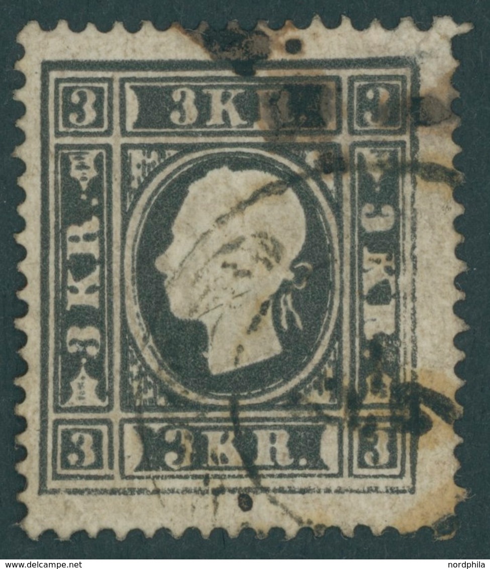 ÖSTERREICH BIS 1867 11Ib O, 1858, 3 Kr. Schwarz, Type Ib, Mit Deutlichem Maschinenabklatsch, Pracht, Fotoattest Dr. Ferc - Autres & Non Classés