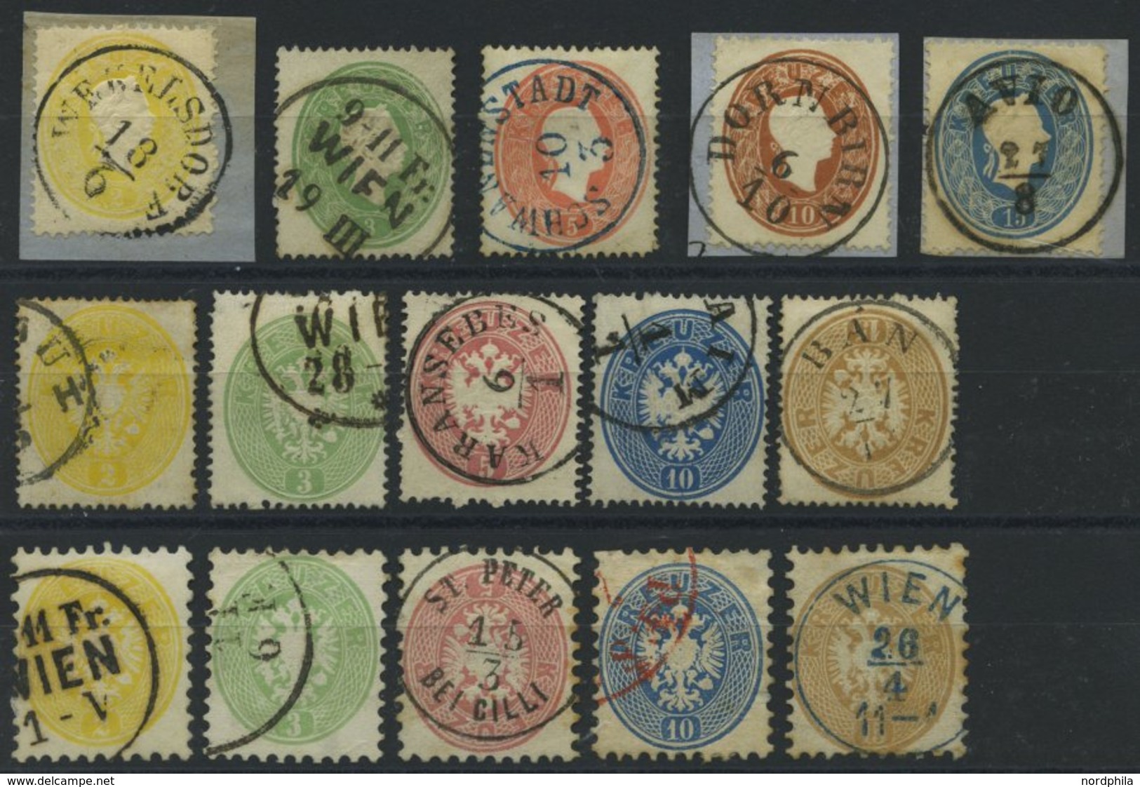 ÖSTERREICH O , 1860-64, Franz Joseph Und Doppeladler, 3 Sätze (Mi.Nr. 18-22, 24-28, 30-34) Mit Teils Schönen Stempeln, F - Autres & Non Classés