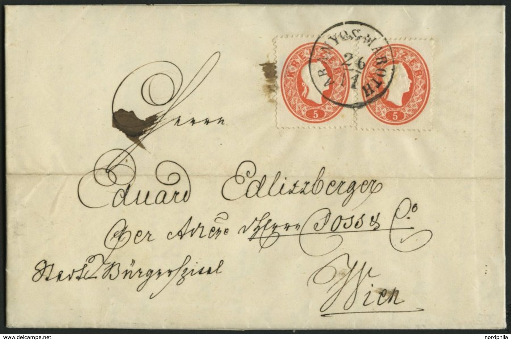 ÖSTERREICH 20 BRIEF, 1860, 5 Kr. Rot Auf Brief Mit Ungarischem K1 ARANYOS-MAROTH, Pracht - Otros & Sin Clasificación