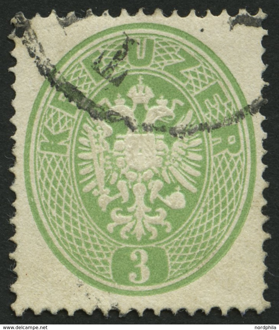 ÖSTERREICH 25 O, 1863, 3 Kr. Grün, Pracht, Mi. 110.- - Sonstige & Ohne Zuordnung