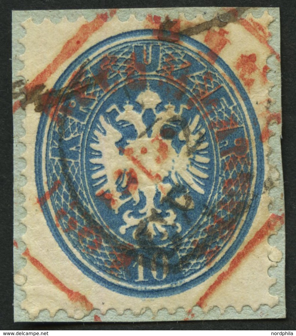 ÖSTERREICH 27 BrfStk, 1863, 10 Kr. Blau Mit Halbkreisstempel GRAZ (Klein 8438) Und Rotem Recommandirt, Pracht - Autres & Non Classés