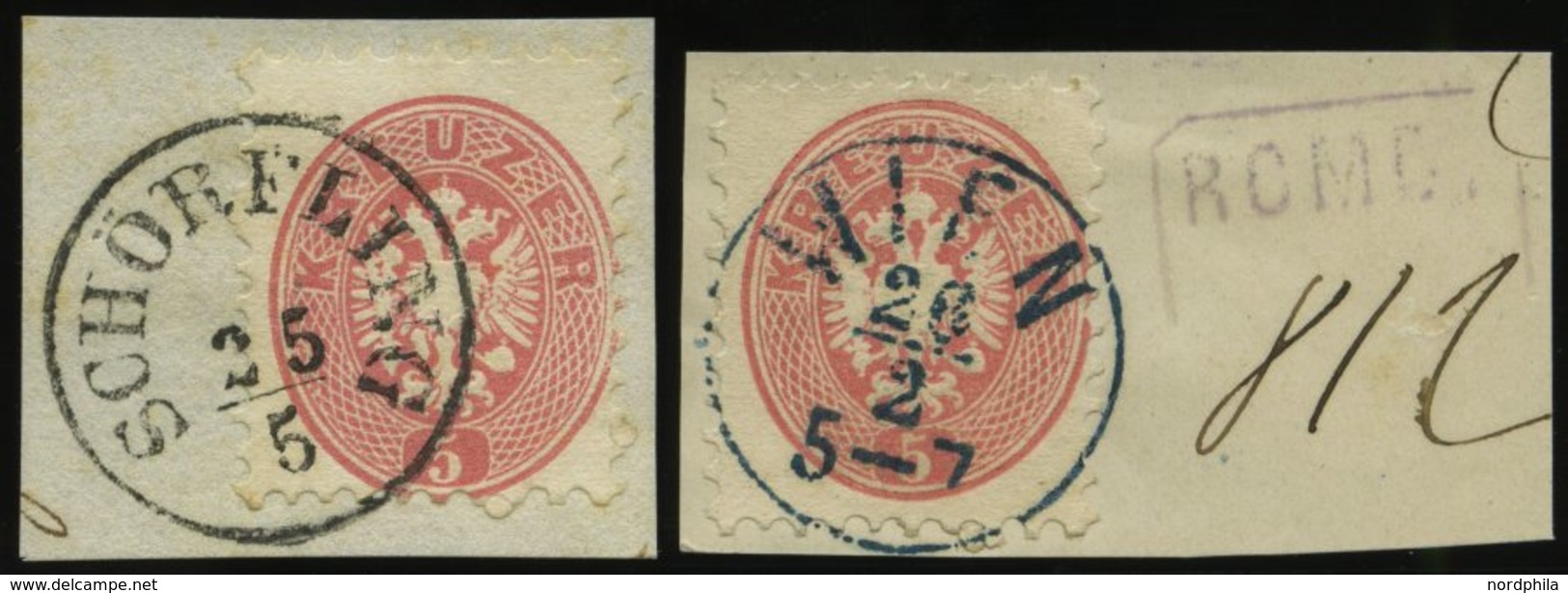 ÖSTERREICH 32 BrfStk, 1863, 5 Kr. Rosa, K1 SCHÖRFLING Und Blauer K1 WIEN, 2 Kabinettbriefstücke - Autres & Non Classés