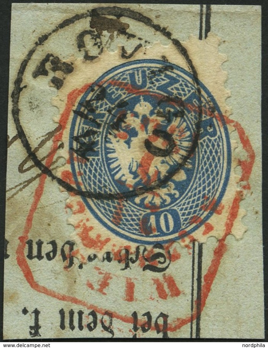 ÖSTERREICH 33a BrfStk, 1865, 10 Kr. Blau, Venetien-K1 ROVIGO Und Roter Recommandirt-R4 Von Wien Auf Prachtbriefstück, Ge - Other & Unclassified