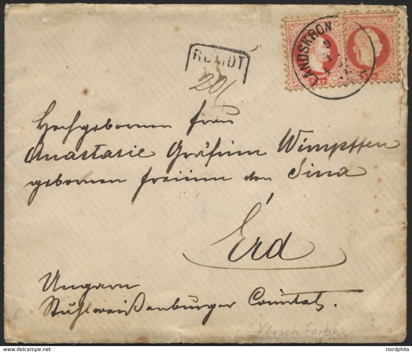 ÖSTERREICH 37II BRIEF, 1878, 5 Kr. Rot, Feiner Druck, 4x (dabei Ein Paar Rückseitig) Auf Reco-Brief Von LANDSKRON Nach E - Oblitérés