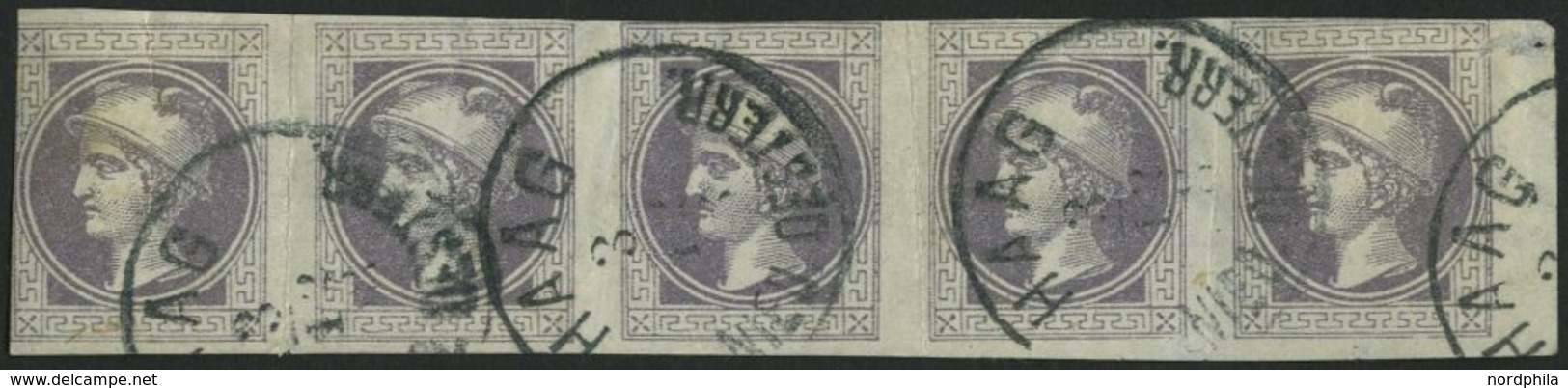 ÖSTERREICH 42II/IIIa O, 1896, 1 Kr. Grauviolett, Feiner Druck, Type III, Im Waagerechten Fünferstreifen Vom Rechten Rand - Usados