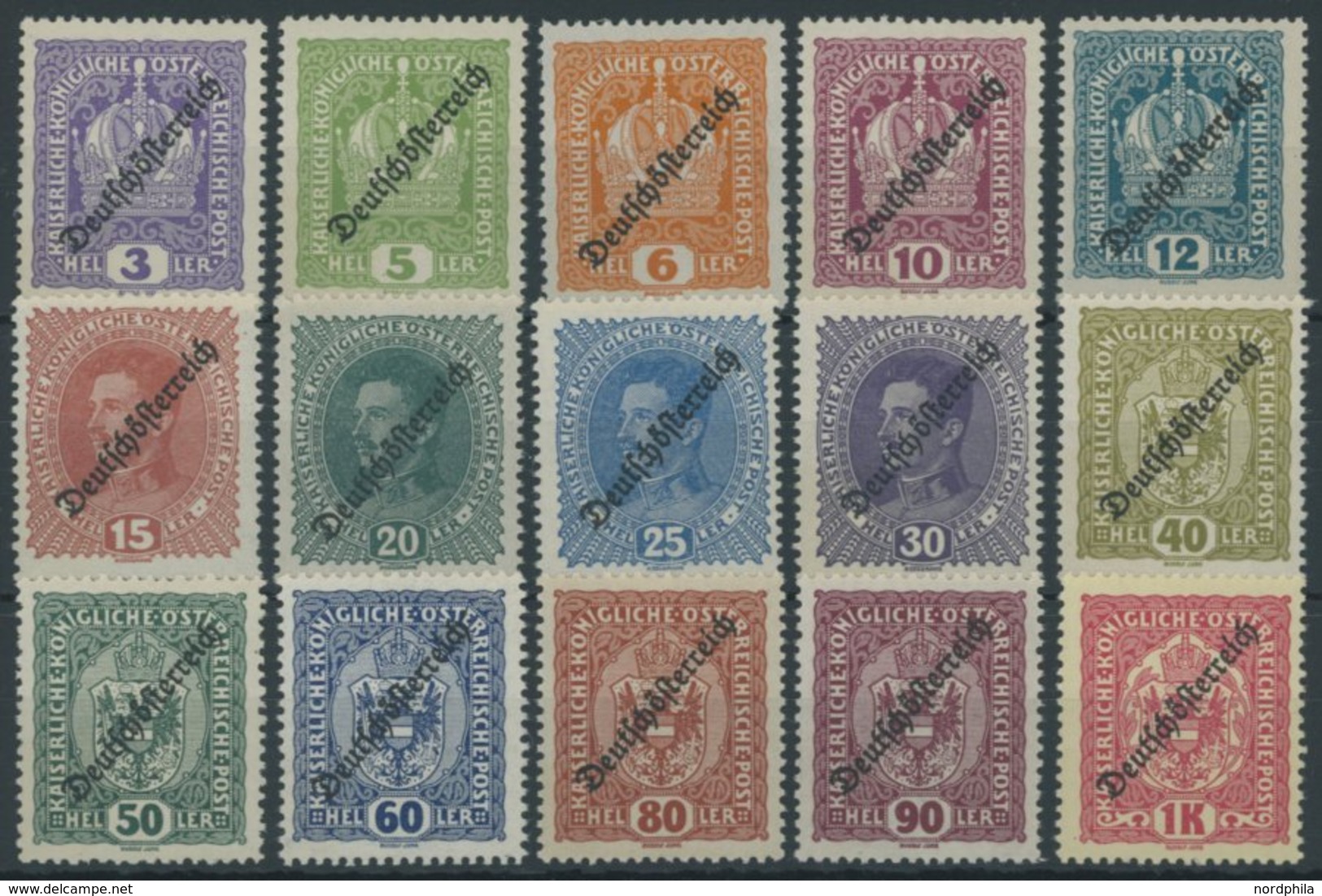 ÖSTERREICH 1918-1938 228-42 **, 1918, Freimarken, Postfrischer Prachtsatz, Mi. 70.- - Sonstige & Ohne Zuordnung