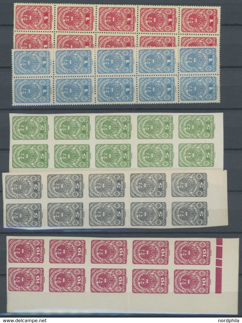 ÖSTERREICH 1918-1938 255-83 **, 1919/20, Freimarken, Gezähnt Und Ungezähnt, Je Im Postfrischen Zehnerblock, Mi.Nr. 281 E - Sonstige & Ohne Zuordnung