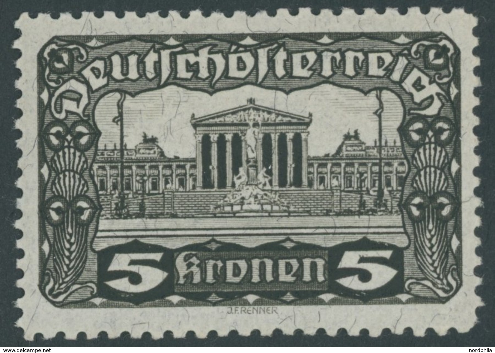 ÖSTERREICH 1918-1938 288C **, 1920, 5 Kr. Braunschwarz, Gezähnt L 111/2:121/2, Postfrisch, Pracht, Mi. 200.- - Sonstige & Ohne Zuordnung