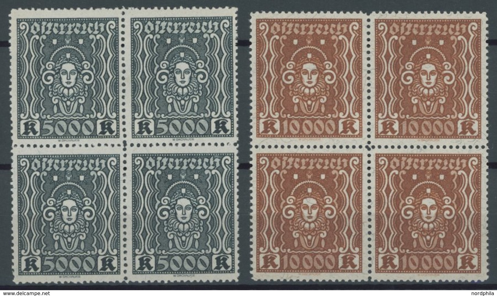 ÖSTERREICH 1918-1938 398-408A VB **, 1922, Frauenkopf, Gezähnt L 121/2, In Postfrischen Viererblocks (11 Werte), Pracht, - Autres & Non Classés