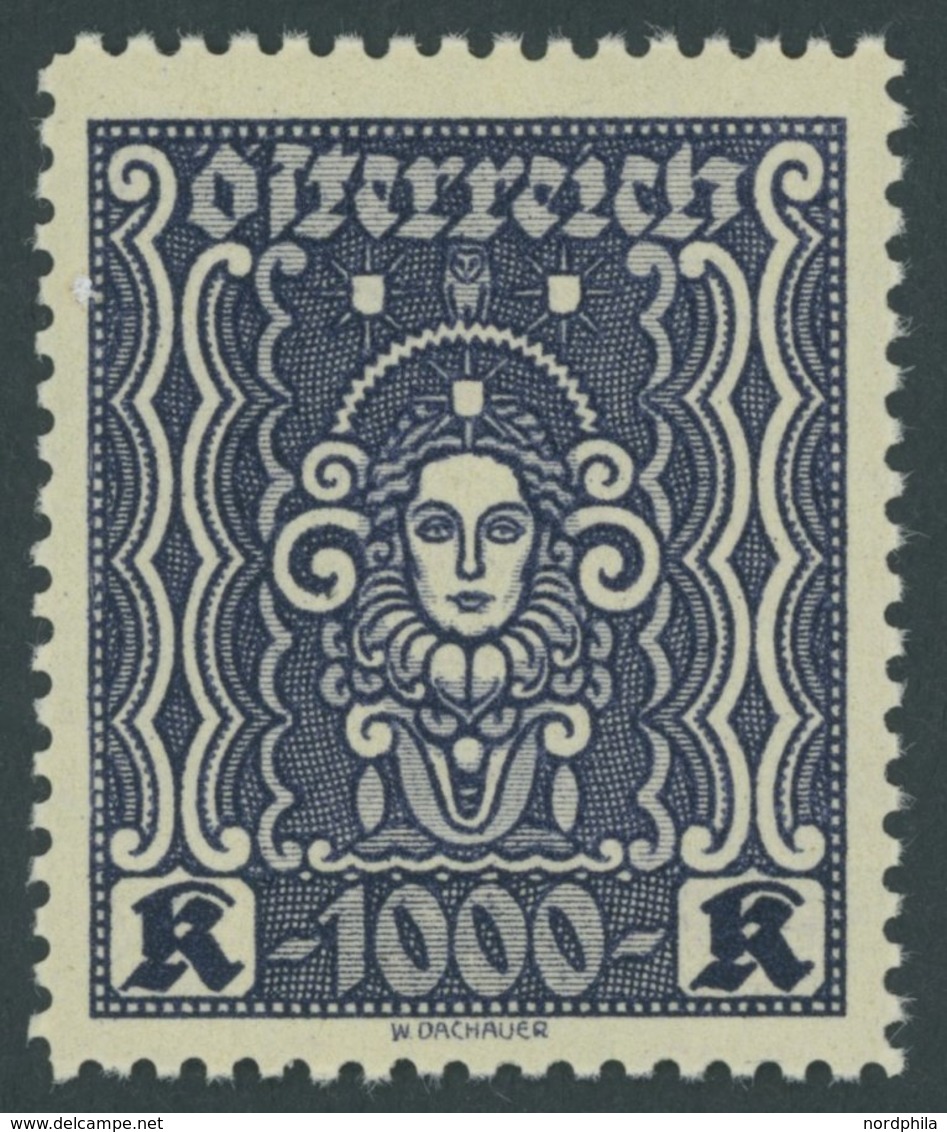 ÖSTERREICH 1918-1938 404B **, 1922, 1000 Kr. Schwarzblauviolett, Gezähnt L 111/2, Postfrisch, Pracht, Mi. 600.- - Sonstige & Ohne Zuordnung