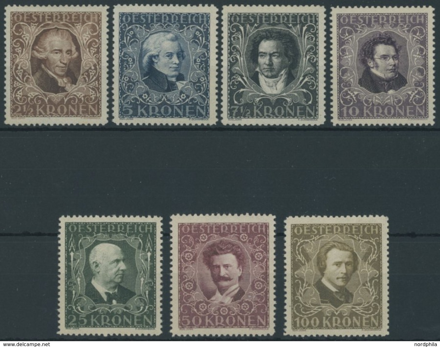 ÖSTERREICH 1918-1938 418-24A **, 1922, Komponisten Und Musiker, Gezähnt L 121/2, Postfrischer Prachtsatz, Mi. 130.- - Autres & Non Classés