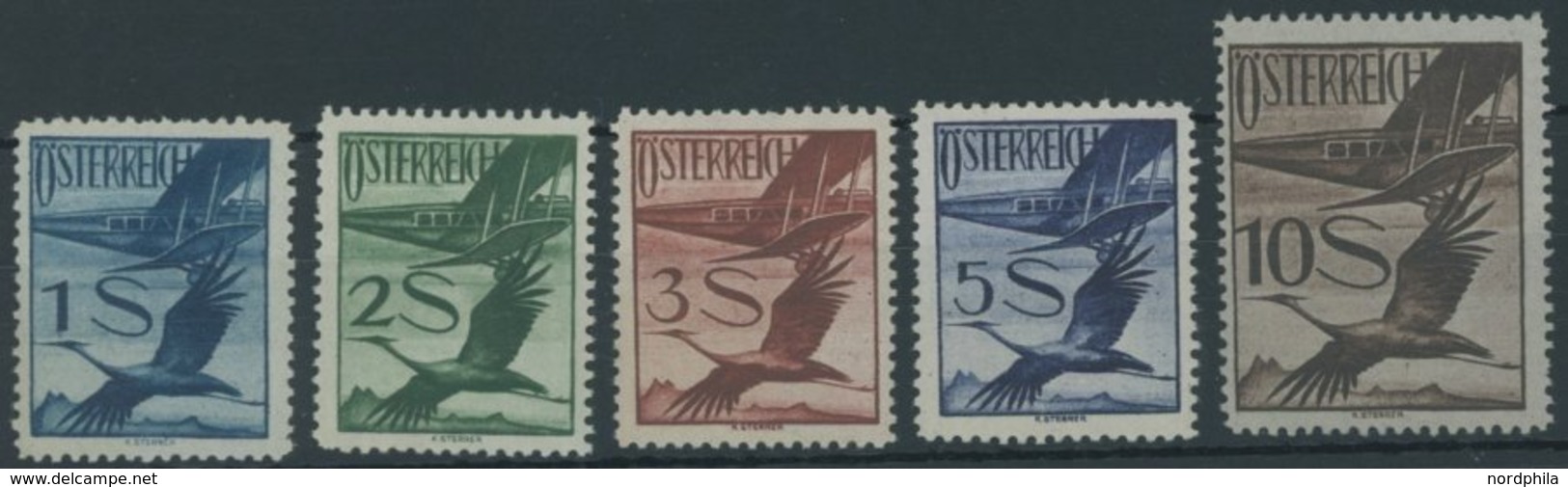 ÖSTERREICH 1918-1938 483-87 **, 1925/6, 1 - 10 S. Flugpost, Postfrisch, 5 Werte üblich Gezähnt Pracht, Mi. 283.- - Other & Unclassified