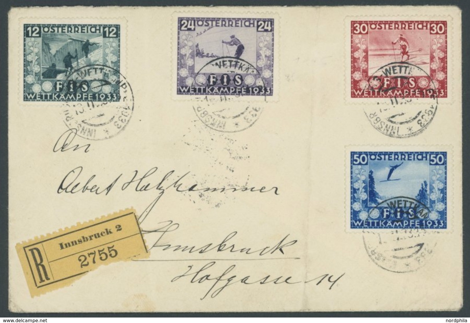 ÖSTERREICH 1918-1938 551-54 BRIEF, 1933, FIS I Mit Sonderstempel Auf Einschreibbrief (senkrecht Gefaltet), Marken Pracht - Autres & Non Classés