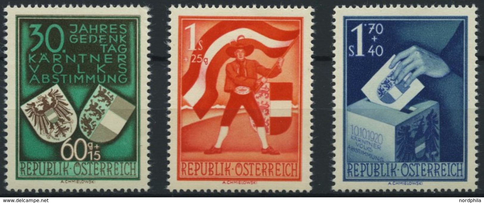 ÖSTERREICH 952-54 **, 1950, Volksabstimmung, 30 G. Stumpfe Ecke Sonst Prachtsatz, Mi. 150.- - Usados