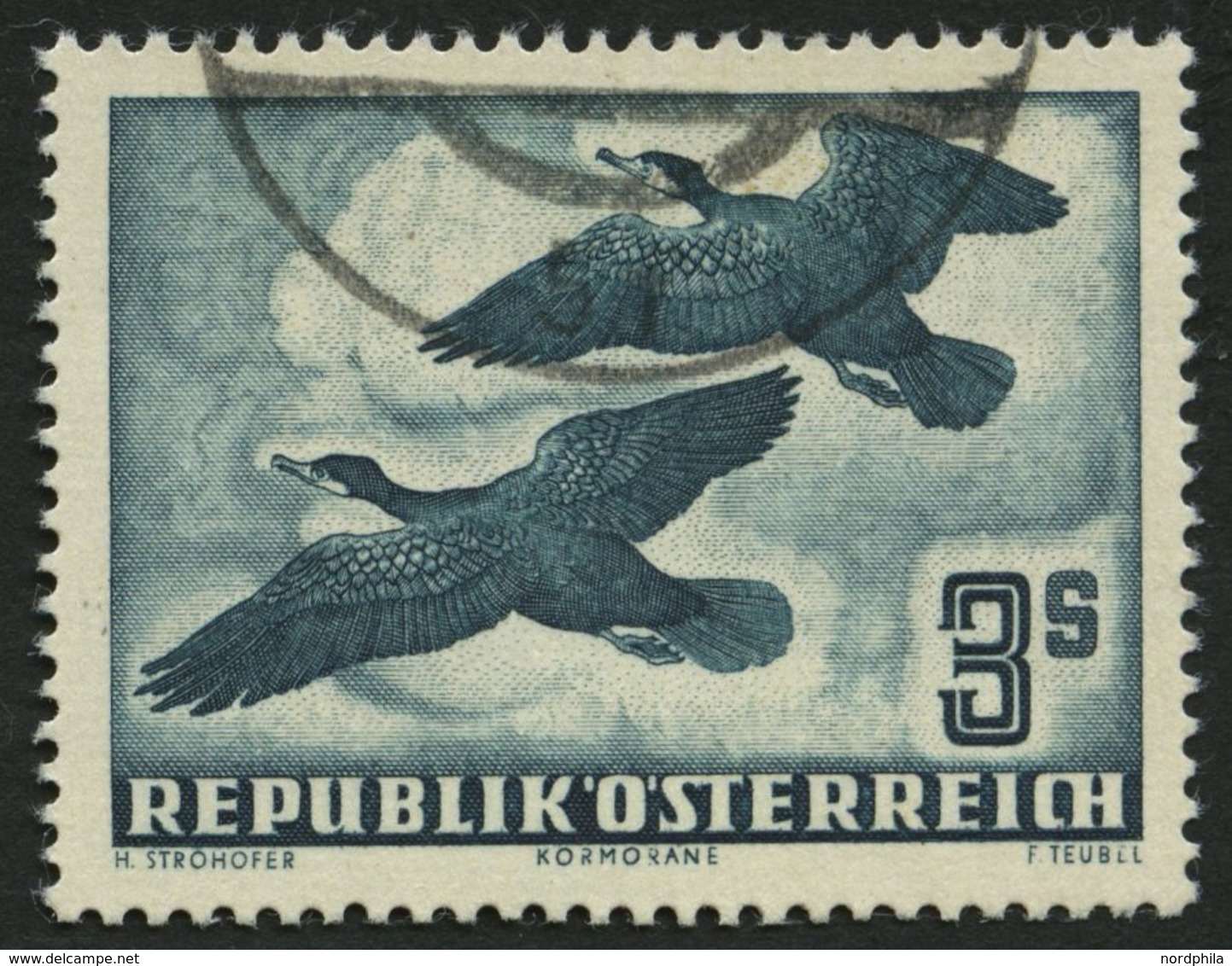 ÖSTERREICH 985 O, 1953, 3 S. Vögel, Pracht, Mi. 120.- - Oblitérés