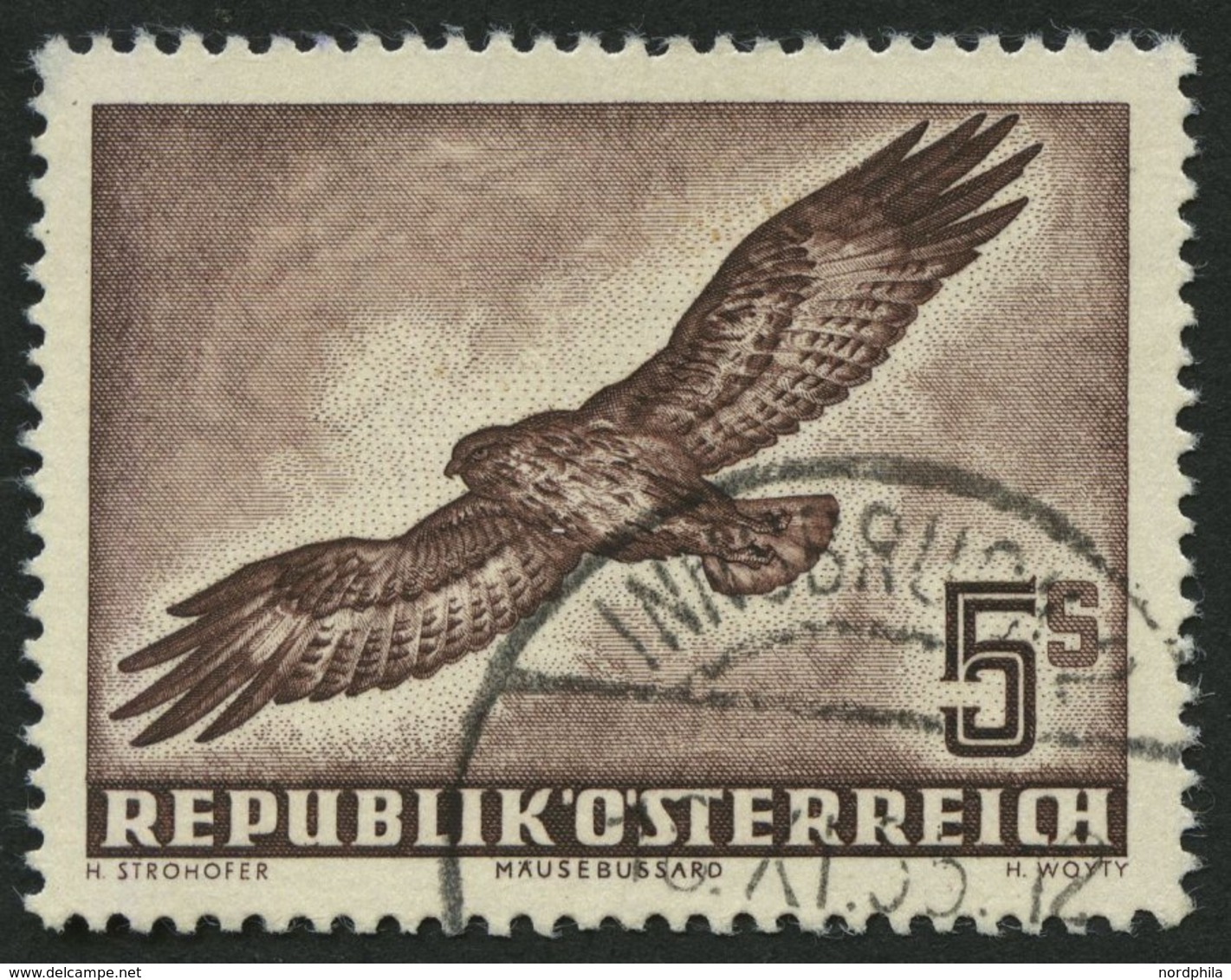 ÖSTERREICH 986 O, 1953, 5 S. Vögel, Pracht, Mi. 120.- - Oblitérés