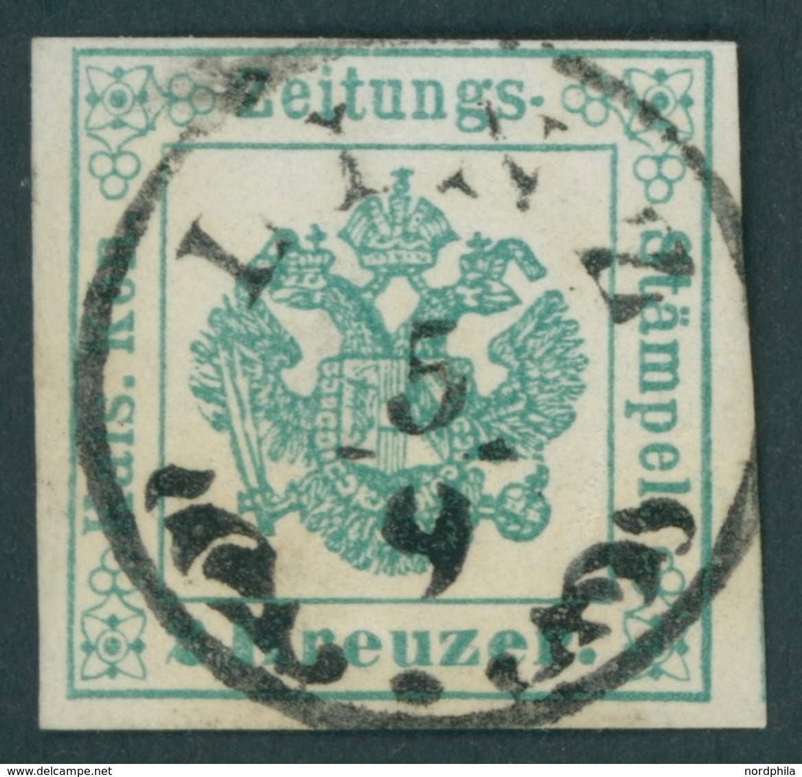 ZEITUNGSSTEMPELMARKEN 1Ia O, 1853, 2 Kr. Blaugrün, Type I, K1 LINZ, Pracht, Mi. 100.- - Newspapers