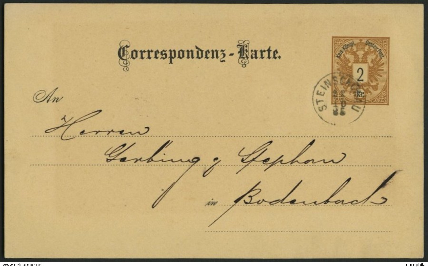 GANZSACHEN P 43 BRIEF, 1885, 2 Kr. Braun, Karte (deutsch) Mit Fingerhut-K1 STEINSCHÖNAU Nach Bodenbach, Pracht - Otros & Sin Clasificación