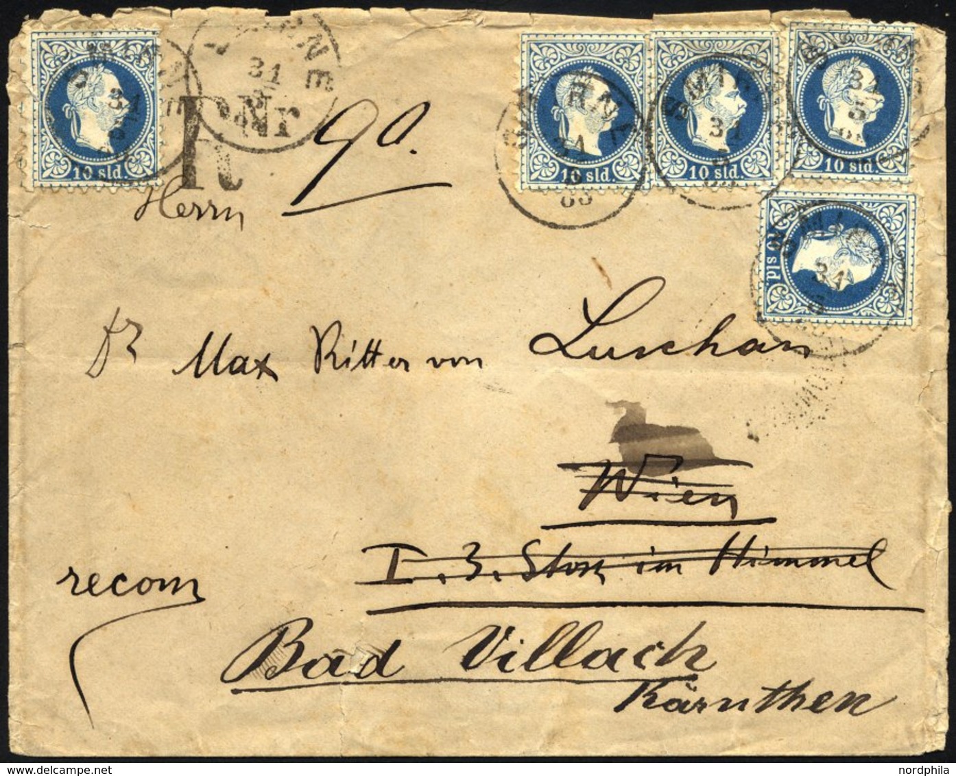 POST IN DER LEVANTE 4II BRIEF, 1883, 10 So. Blau, 5x Auf Einschreibbrief Von SMIRNE Nach Wien, Von Dort Nach Bad Villach - Levante-Marken