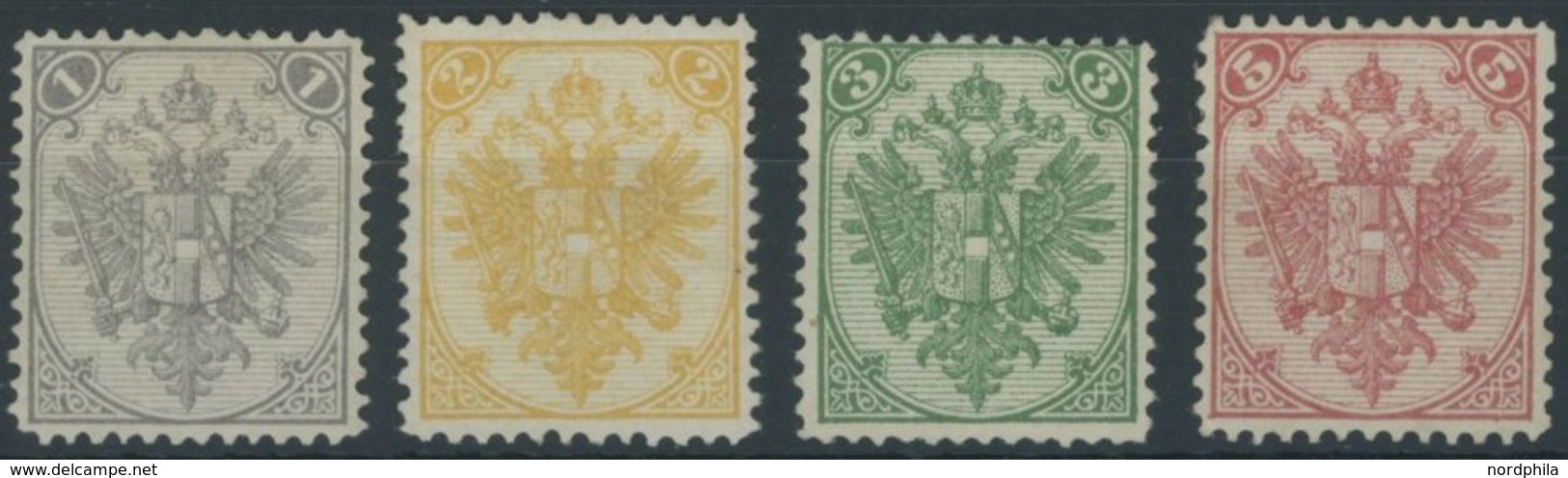 BOSNIEN UND HERZEGOWINA 1-4I *, 1879, 1 - 5 Kr. Steindruck, Falzreste, 4 Prachtwerte, Signiert, Mi. 135.- - Bosnie-Herzegovine