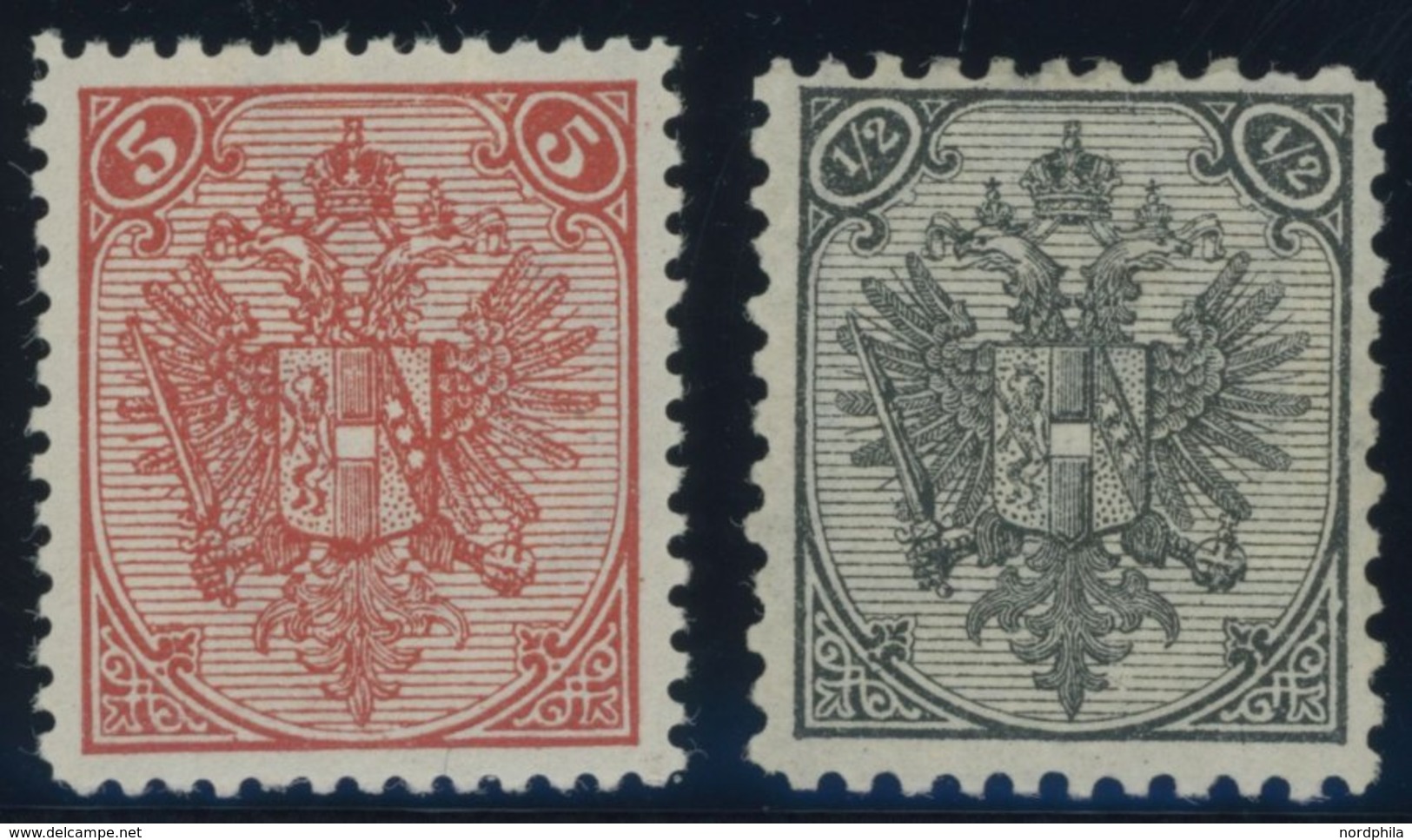 BOSNIEN UND HERZEGOWINA 4IB,9IL *, 1879/94, 5 Kr. Und 1/2 Kr. Steindruck Mit Großen Wz.-Teilen, Falzrest, Pracht - Bosnia Herzegovina