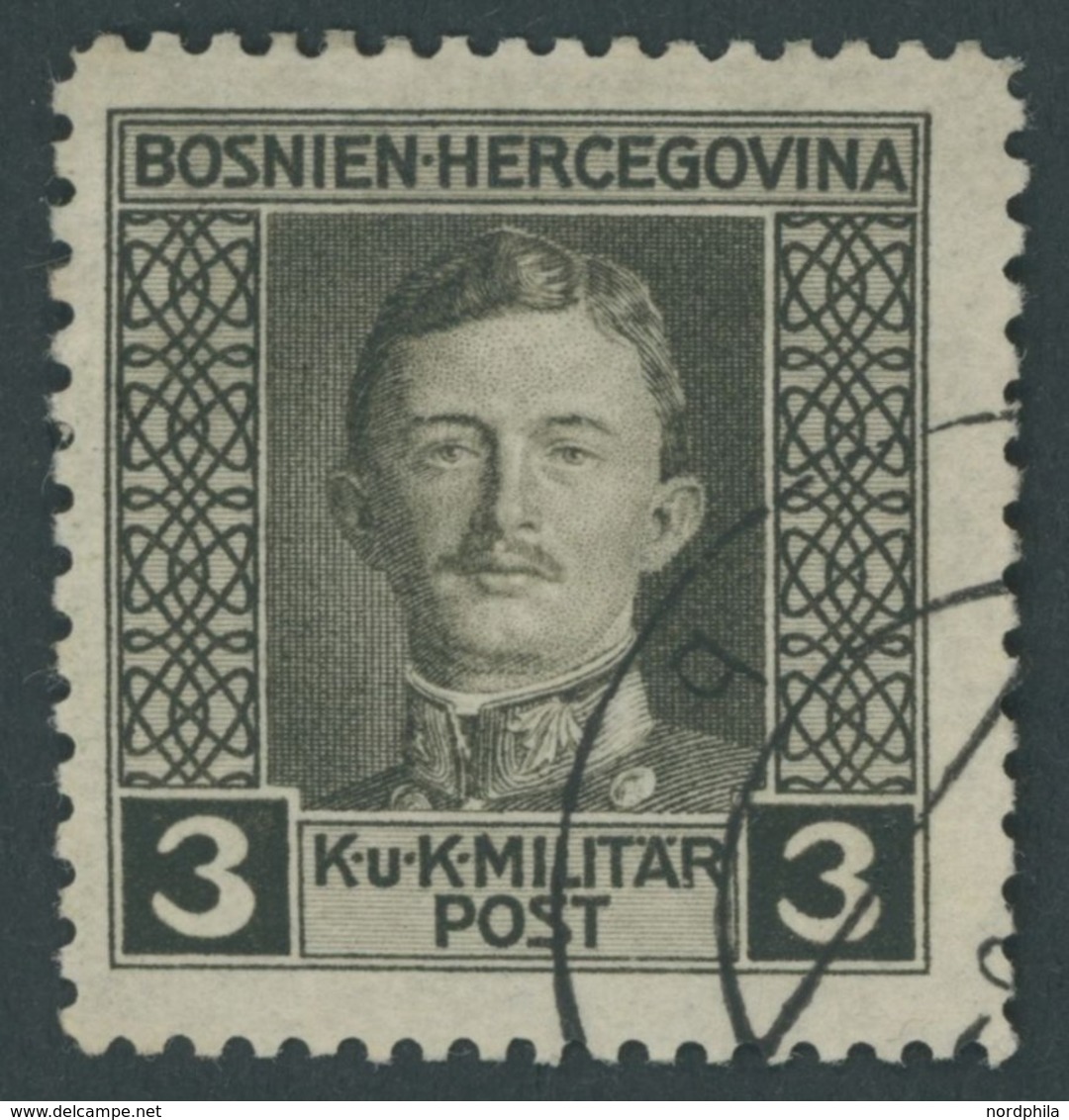BOSNIEN UND HERZEGOWINA 124C O, 1917, 3 H. Schwarz, Gezähnt 121/2:111/2, Pracht, Mi. 70.- - Bosnia Herzegovina