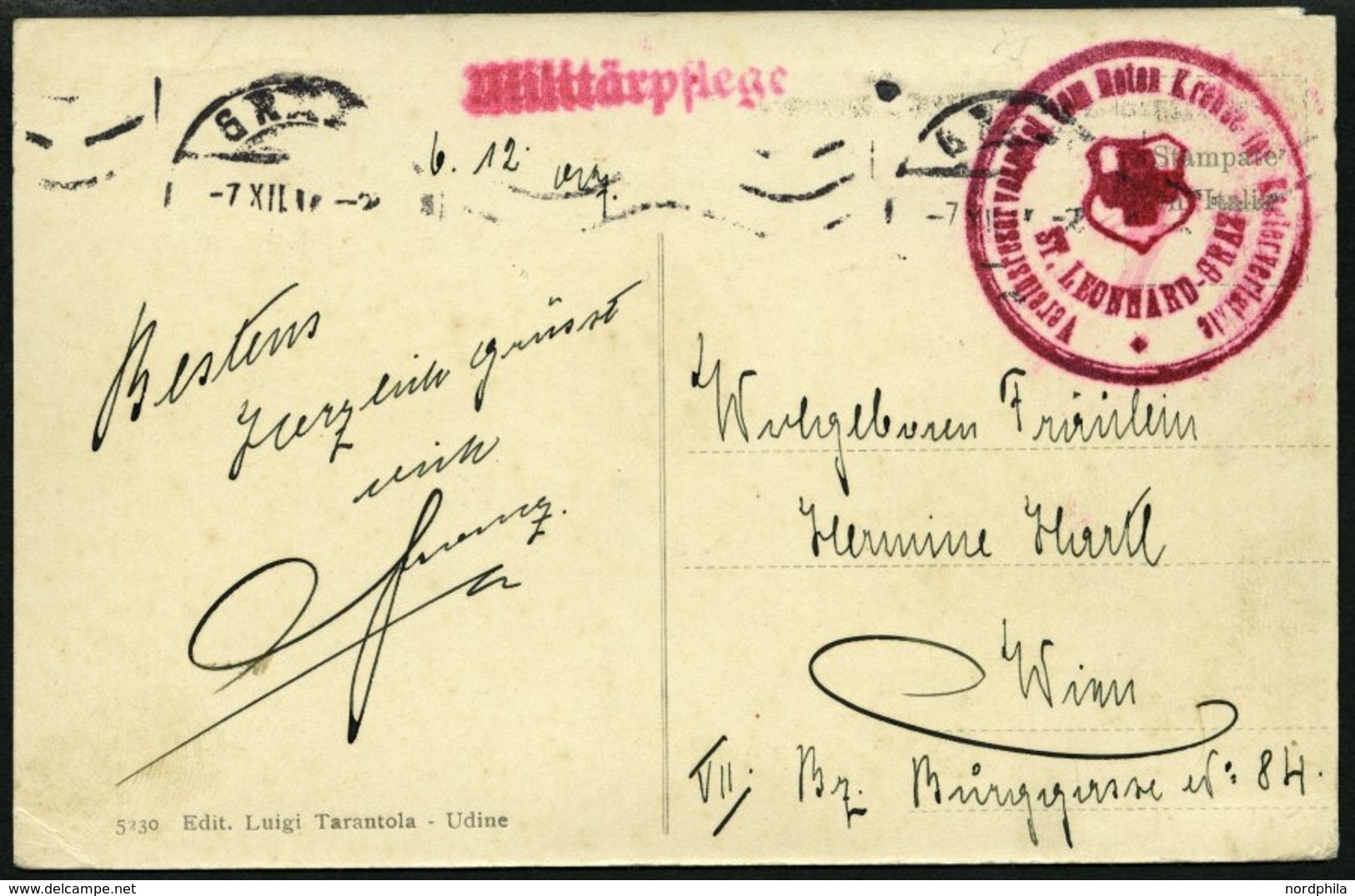 FELDPOST 1917, Ansichtskarte Mit Rotem L1 MILITÄRPLEFGE Und Rotem K1 VEREINSRESERVESPITAL VOM ROTEN KREUZ FÜR KRIEGSVERL - Other & Unclassified