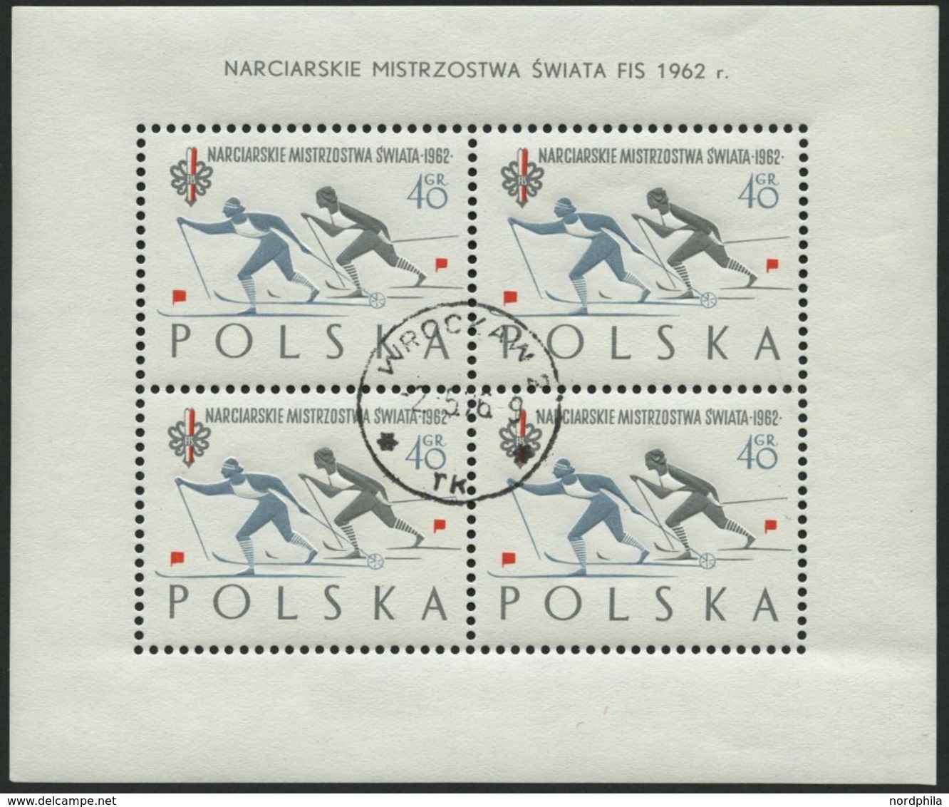 POLEN 1294-96CKB O, 1962, Nordische Skiweltmeisterschaften Im Kleinbogensatz, Pracht, Mi. 350.- - Autres & Non Classés