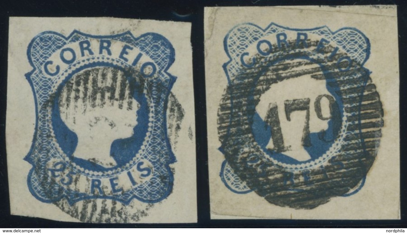 PORTUGAL 10I,II O,BrfStk , 1856, 25 R. Blau, Feines Und Grobes Netzwerk, 2 Prachtwerte - Autres & Non Classés