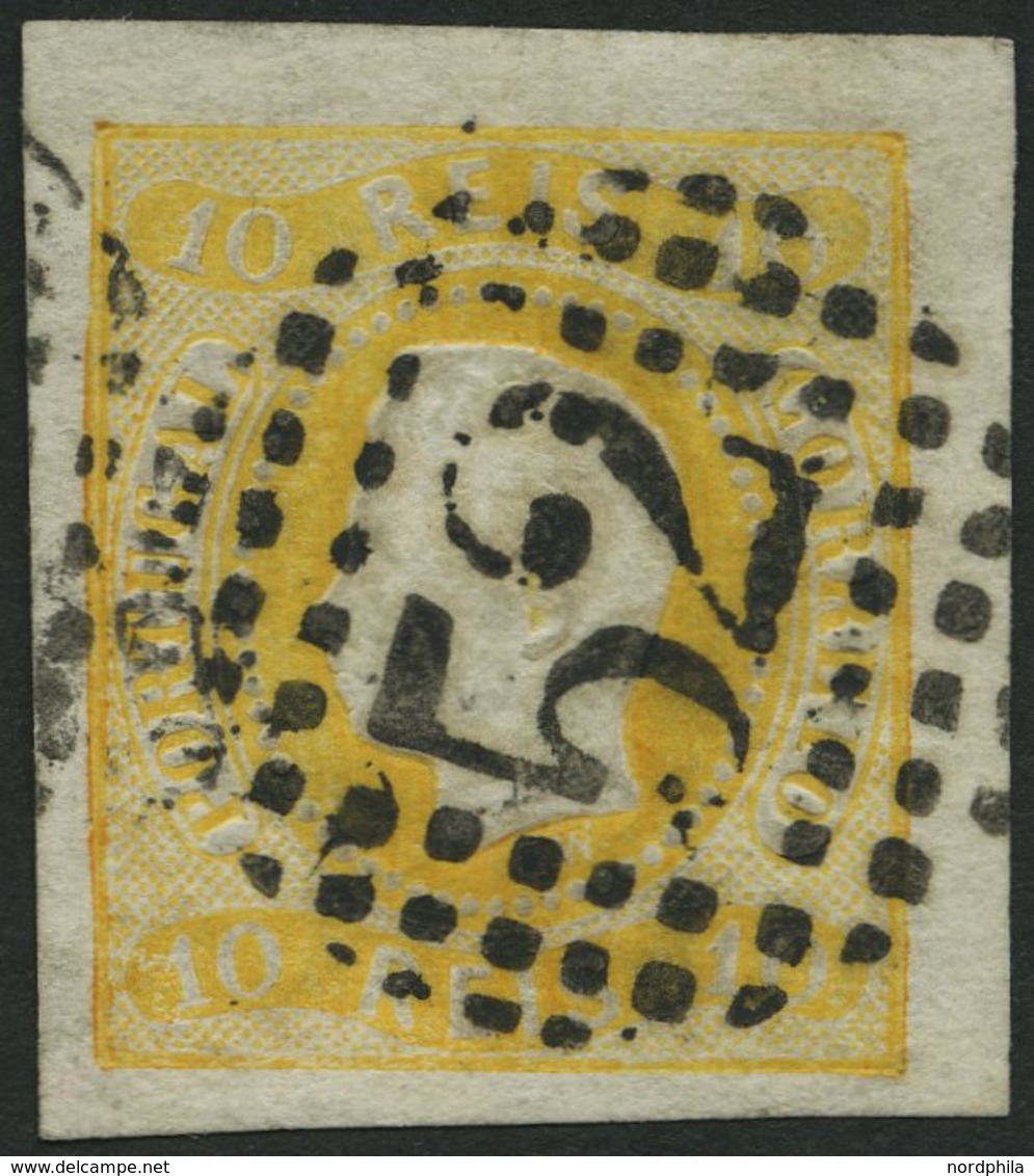 PORTUGAL 18 O, 1866, 10 R. Gelb, Nummernstempel 52, Breitrandig, Kabinett, Gepr. Drahn, Mi. (200.-) - Autres & Non Classés