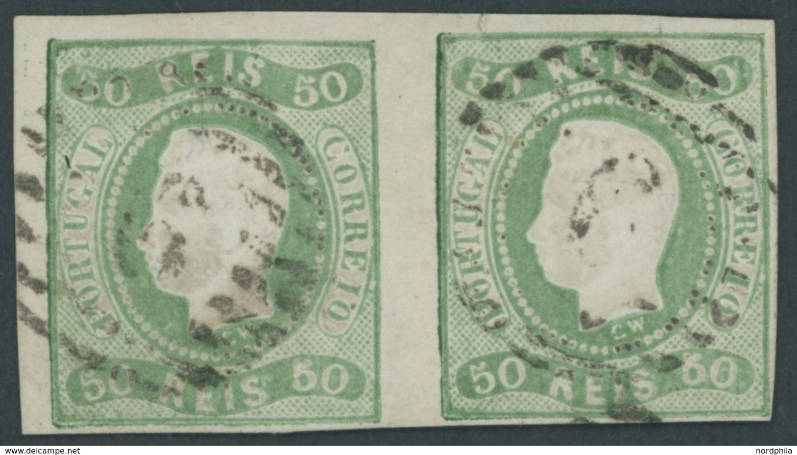 PORTUGAL 21 Paar O, 1867, 50 R. Grün Im Waagerechten Paar, Rechte Marke Oben Spalt Sonst Pracht - Autres & Non Classés