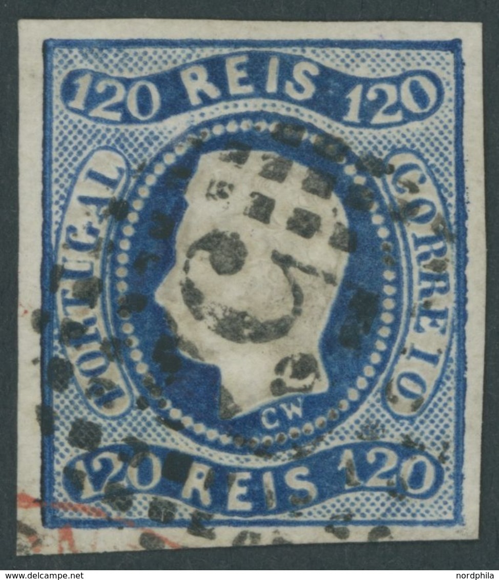 PORTUGAL 24 O, 1866, 120 R. Blau, Pracht, Mi. 100.- - Other & Unclassified