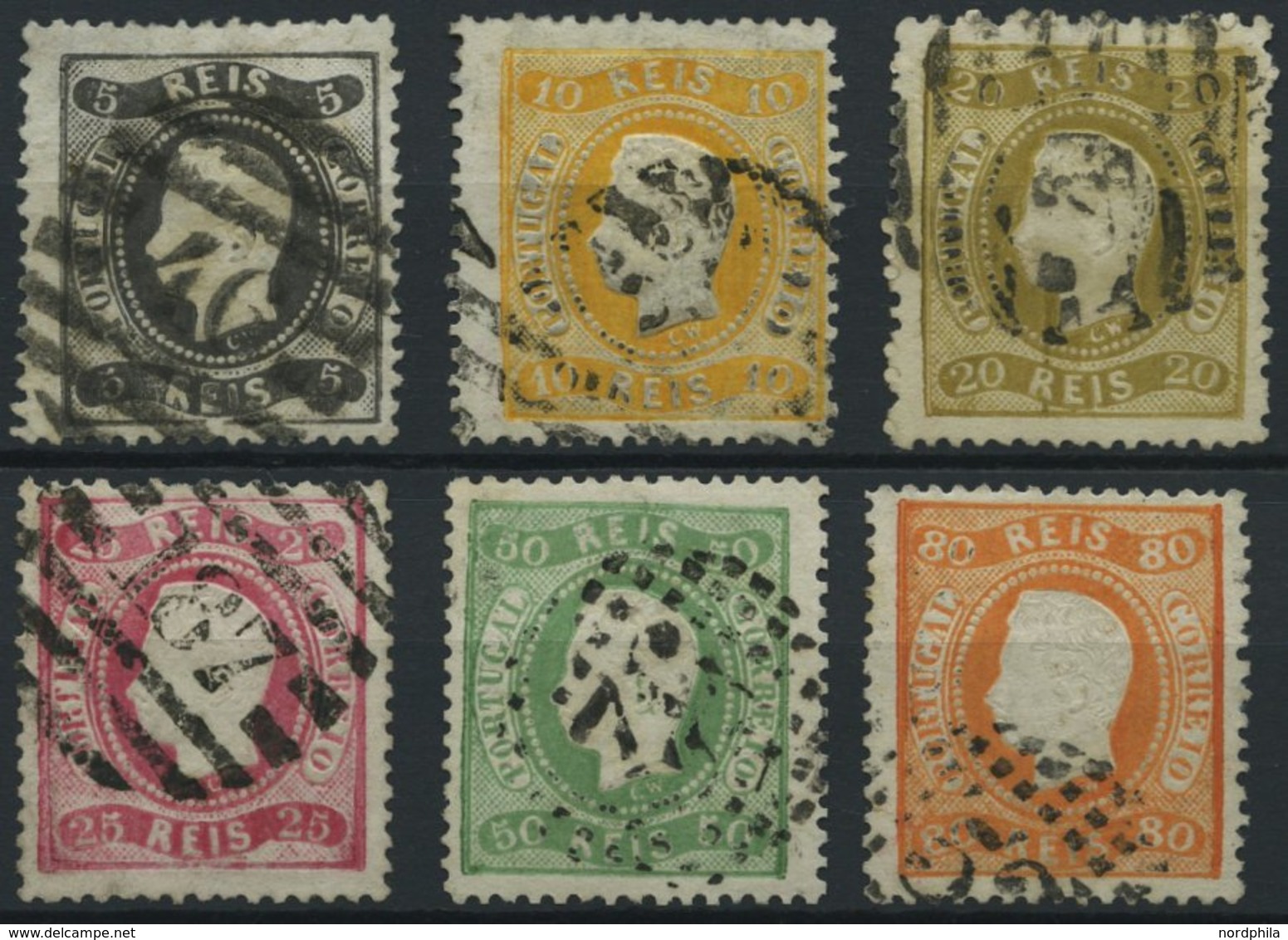 PORTUGAL 25-30 O, 1867-69, 5 - 80 R. Wertbänder In Geschweifter Form, Gezähnt, 6 Werte Feinst/Pracht, Teils Gepr. Drahn, - Otros & Sin Clasificación