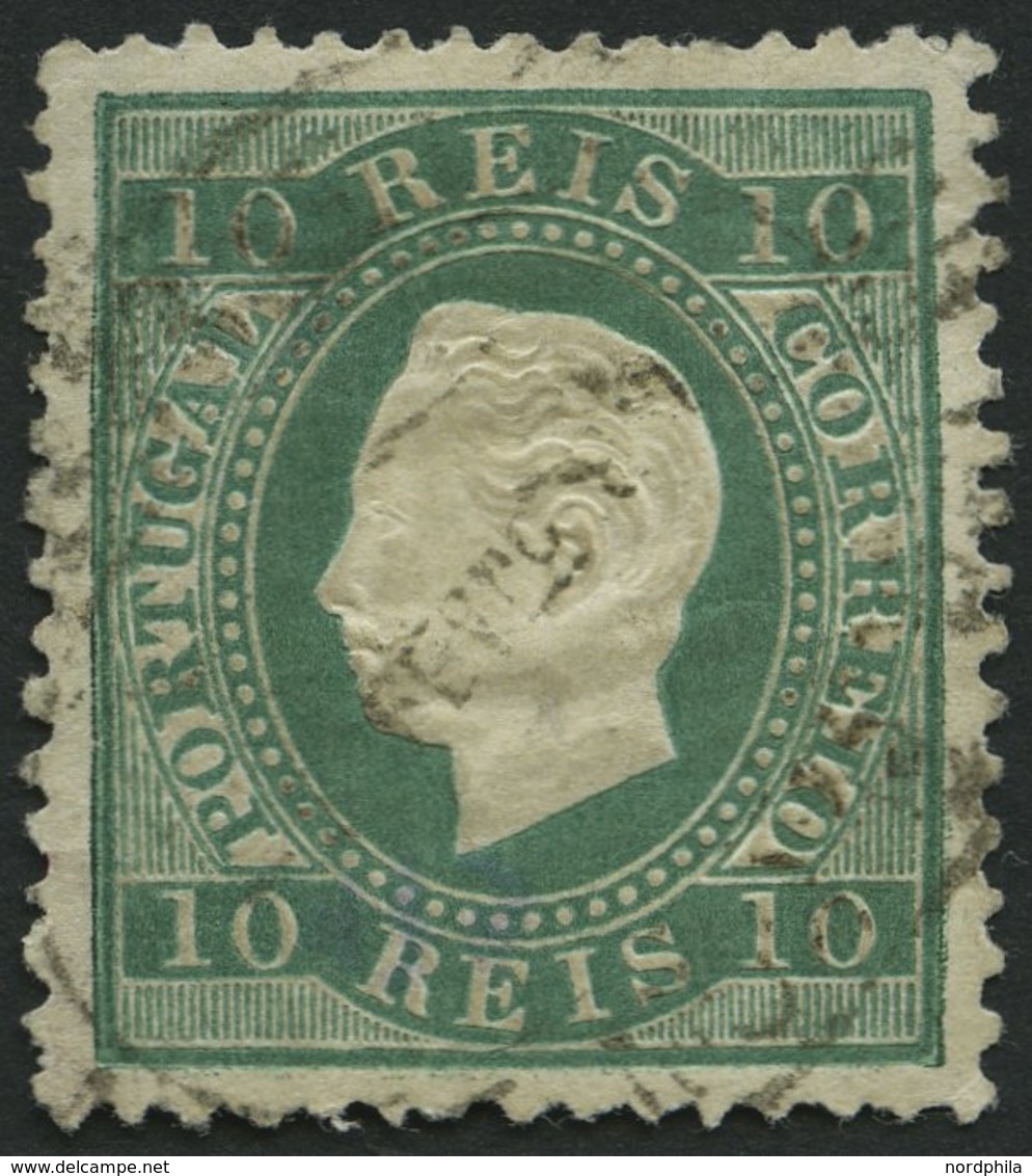 PORTUGAL 47xaB O, 1879, 10 R. Blaugrün, Gewöhnliches Papier, Gezähnt 121/2, Punkthelle Stelle Sonst Pracht, Gepr. Drahn, - Otros & Sin Clasificación